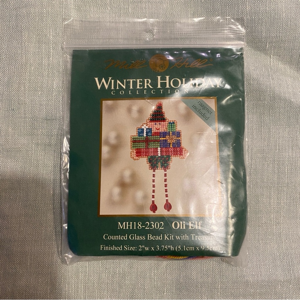 NWT Mill Hill Oli the Elf cross stitch beaded ornament magnet kit